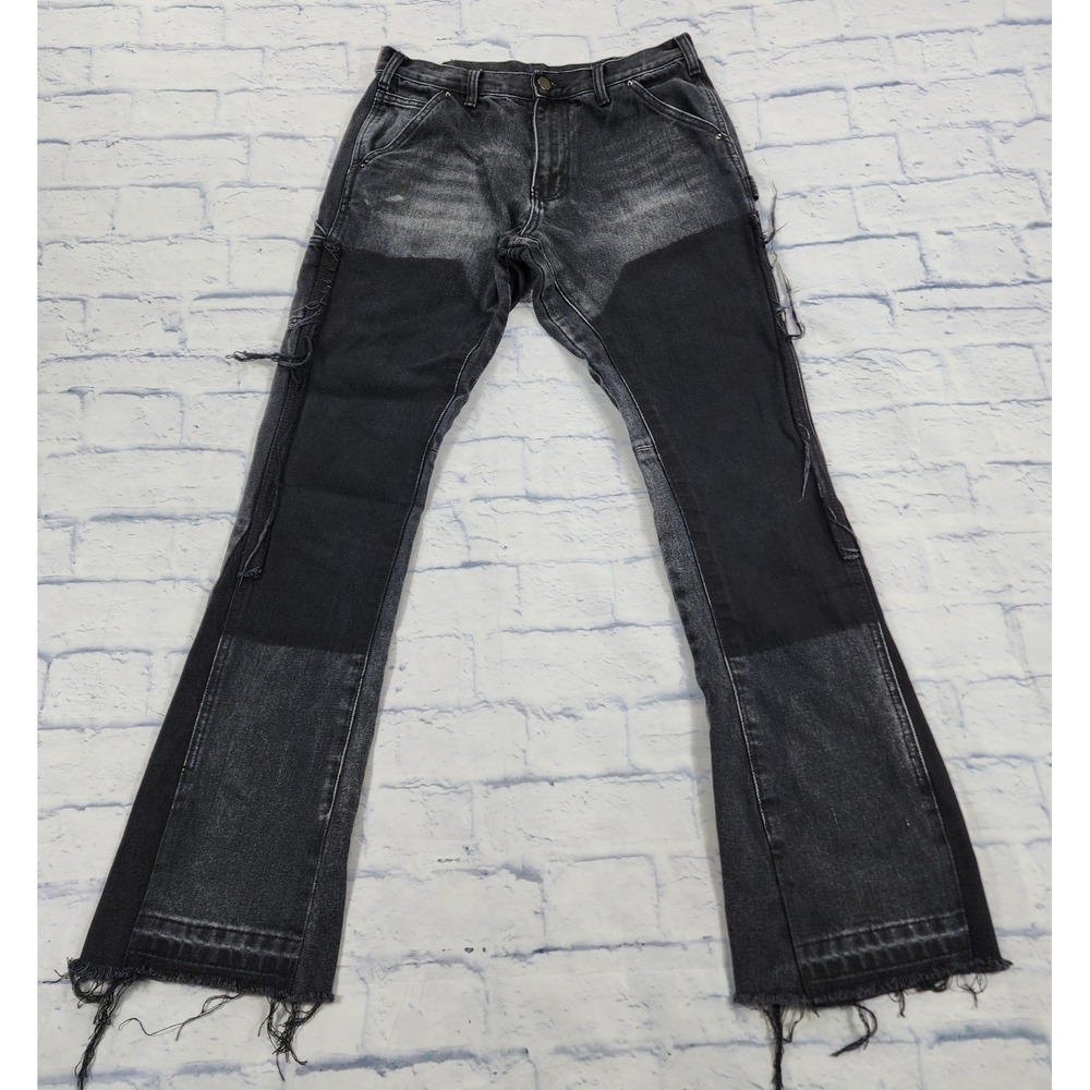 MNML Black Patchwork Carpenter Jeans MENS 29 Raw Hem Utility Denim Flare